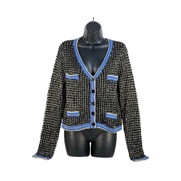 Just Cavalli sequin knit cardigan sz XL cotrasting trim - Picture 1 of 11